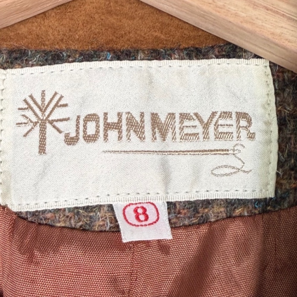 John Meyer Vintage Brown Tweed Houndstooth Blazer Elbow Patches Womens 8 - Picture 3 of 15